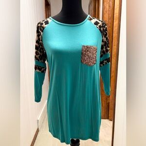 Small Teal & Leopard Top